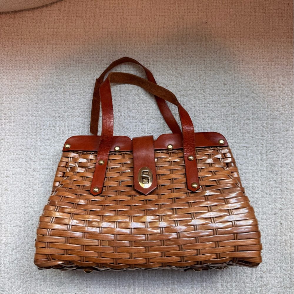 Vintage Woven Leather and Wicker Hand Bag